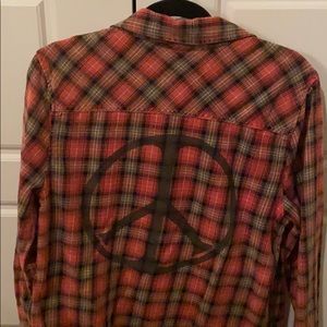 BY JUNKFOOOD peace sign distressed flannel.
